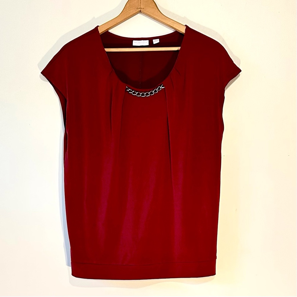 New York & Company Red Blouse with Chain Accent